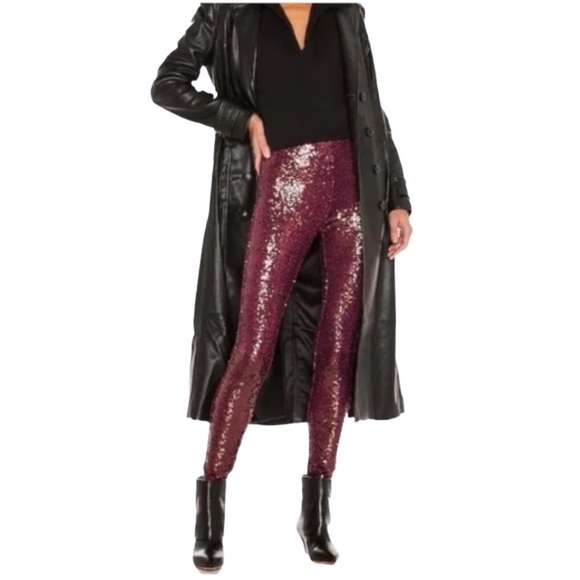 NEW Commando All Over Sequin Sculptwear Legging Pants in Wine Large - Picture 2 of 15